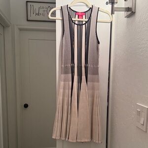 Elegant Black and Cream Striped Midi Dress